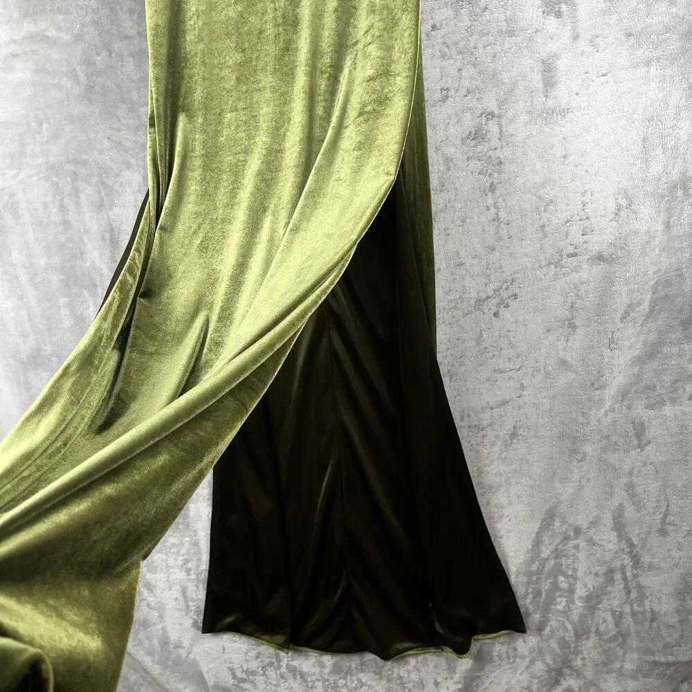 Revelry‎ Dress Sky Velvet Olive Green  Sleeveless Formal Double slits  Womens 8